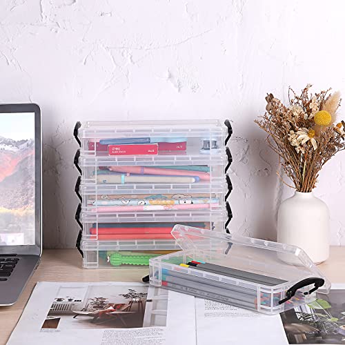 BTSKY Set of 6 Large Capacity Pencil Box, Office Supplies Storage Organizer, Brush Painting Pencils Container for Watercolor Pens and Drawing Tools (Black) - Image 3