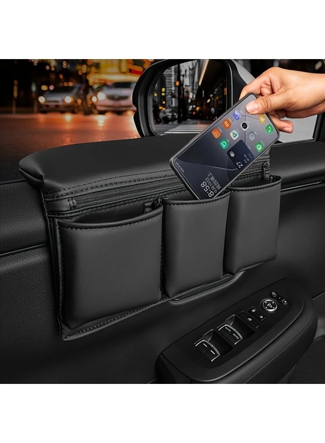 Large Red Faux Leather Car Window Storage Bag Vehicle Door Pocket Organizer Universal Fit - Image 1