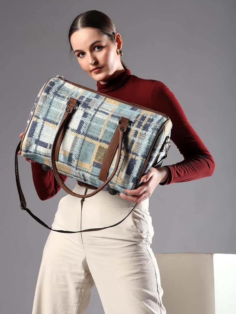 ENSAC Premium Duffle Bag for Travel for Men and Women Made of Cotton/Jacquard with Cabin Holiday Bag (Blue) - Image 2