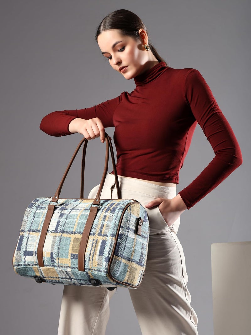 ENSAC Premium Duffle Bag for Travel for Men and Women Made of Cotton/Jacquard with Cabin Holiday Bag (Blue) - Image 3