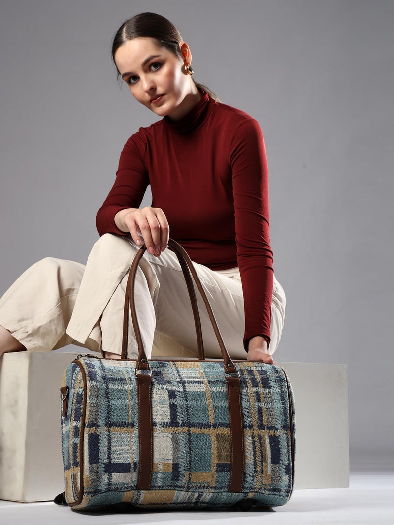 ENSAC Premium Duffle Bag for Travel for Men and Women Made of Cotton/Jacquard with Cabin Holiday Bag (Blue) - Image 4