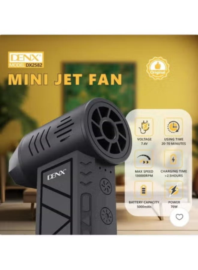 Denx DX2582 70W Mini Jet Fan, High-Speed Electric Air Blower with 5000mAh Rechargeable Battery, 4 Speeds for Car Cleaning & Dusting - Image 3
