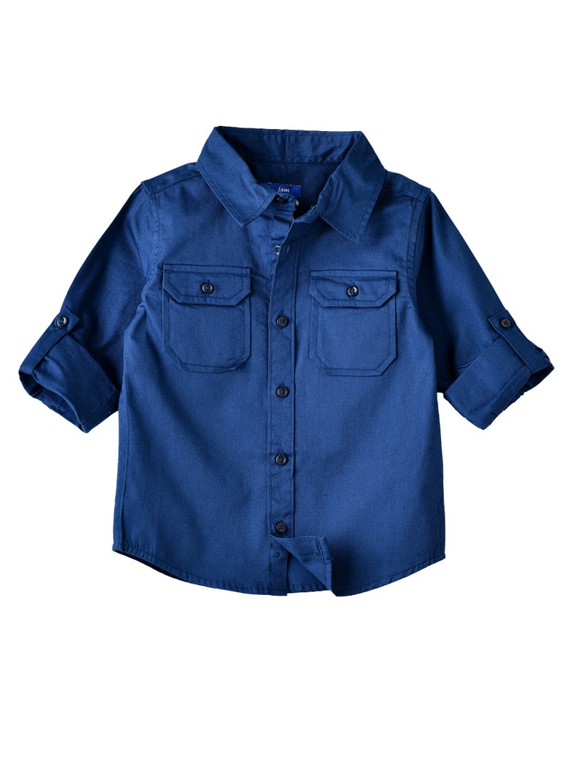 JAM - Boys Blue Casual Shirt with Roll-Up Sleeves - Image 1