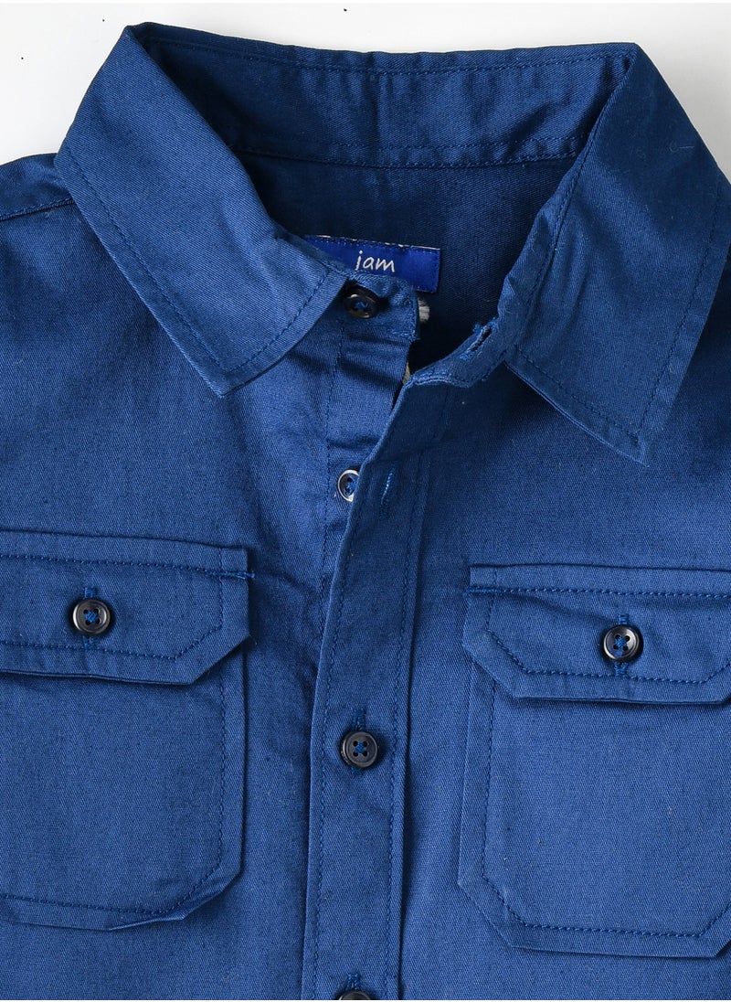 JAM - Boys Blue Casual Shirt with Roll-Up Sleeves - Image 1