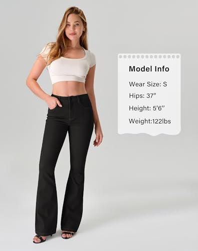 roswear Womens Mid Waist Bell Bottom Stretchy Flare Jeans Pants Black Large - Image 4