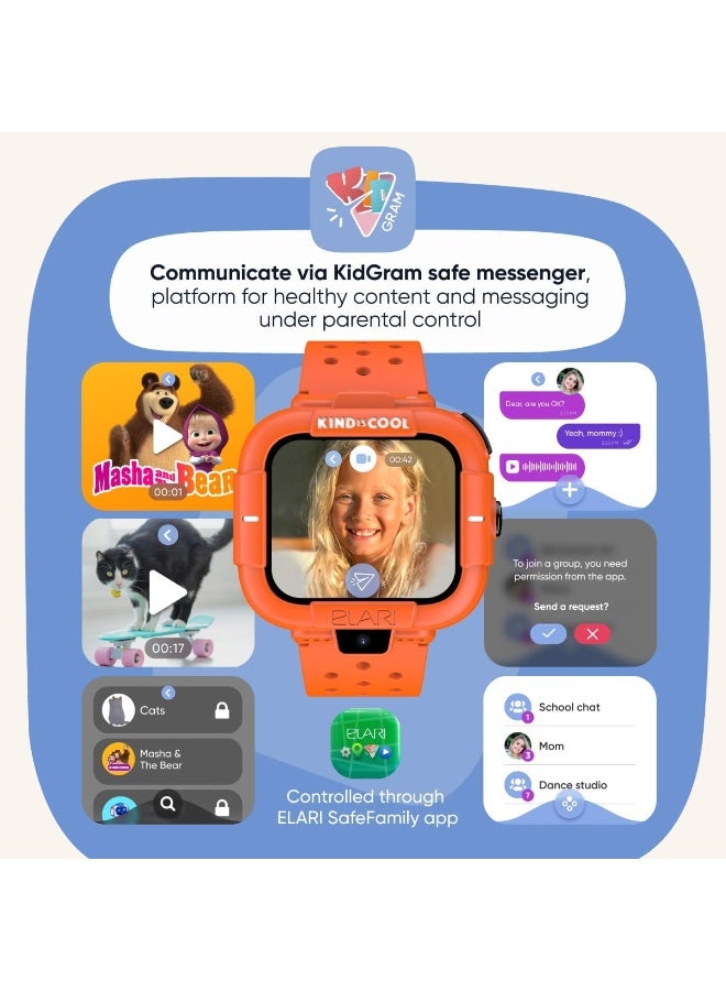 إيلاري ساعة Elari KidPhone ماشا والدب الذكية للأطفال - هاتف ذكي مزود بتقنية 4G ونظام تحديد المواقع العالمي (GPS) للأولاد والبنات، تطبيق KidGram Messenger بمحتوى آمن، مكالمات صوتية ومرئية ثنائية الاتجاه، لون أحمر - Image 4