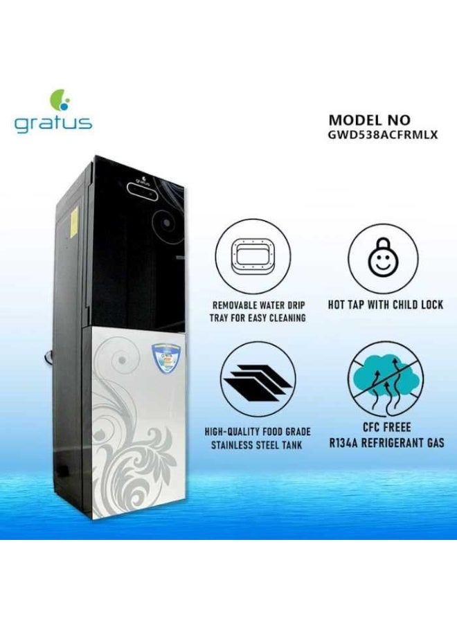 gratus 3‑Tap Floor‑Standing Water Dispenser with Fridge – Hot, Cold & Room‑Temp • Top-Load • 1 Year Full & 2 Year Compressor Warranty • Model GWD538ACFRMLX - Image 3