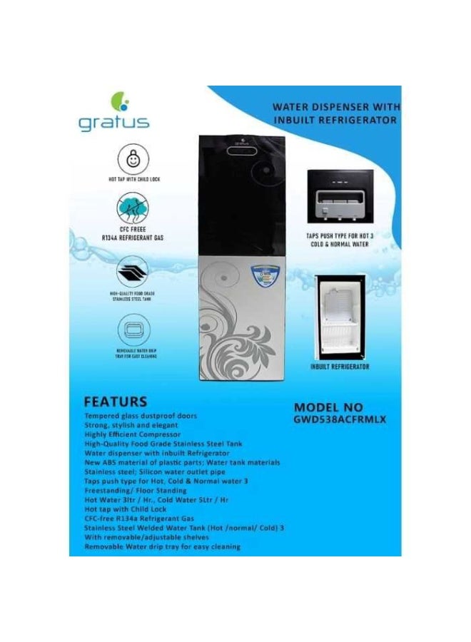 gratus 3‑Tap Floor‑Standing Water Dispenser with Fridge – Hot, Cold & Room‑Temp • Top-Load • 1 Year Full & 2 Year Compressor Warranty • Model GWD538ACFRMLX - Image 2