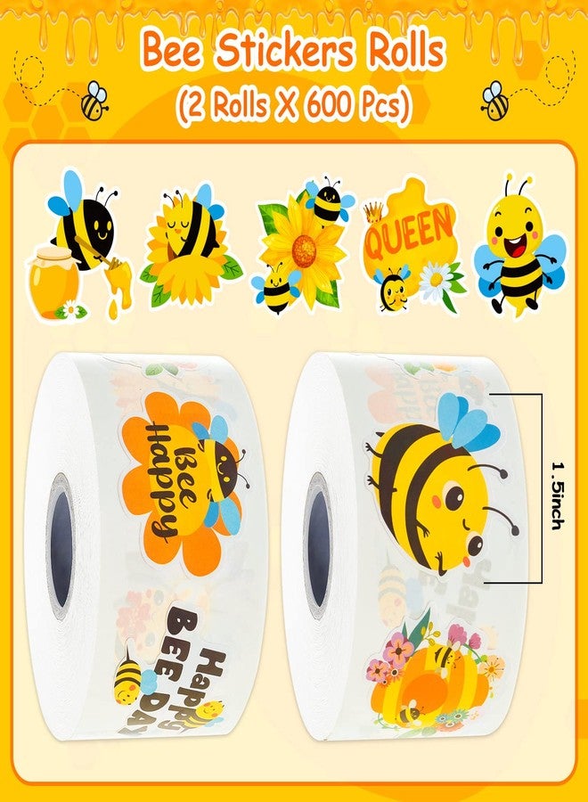 TORINALITAL 1200Pcs Bee Stickers for Kids, 1.5 inch Bee Theme Stickers, Cute Honey Sticks and Sunflower for Birthday, Baby Shower, Teacher Reward, Bicycles(16 Styles) - Image 2