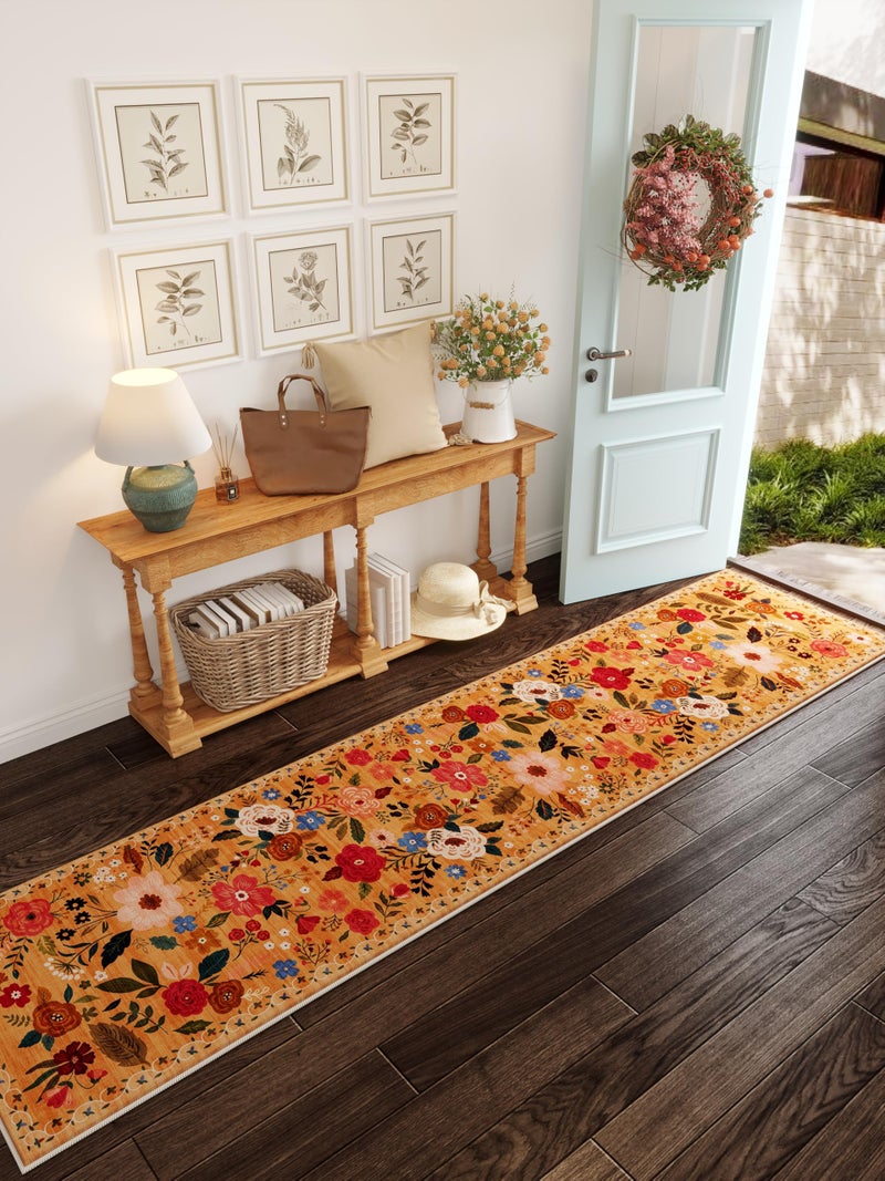 Rugcomf Runners for Hallways Kitchen Runner Rug Non Slip 2x10 Long Washable Rugs with Rubber Backing Soft Floral Carpet Runner for Hallways Kitchen Laundry Bedroom BathroomYellow