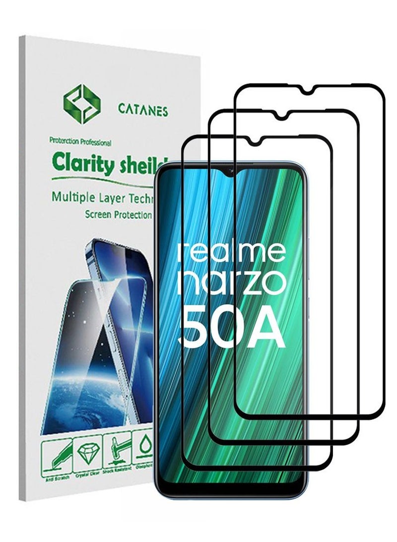 CATANES 3 Pack For Realme Narzo 50A Screen Protector Tempered Glass Full Glue Back - Image 1