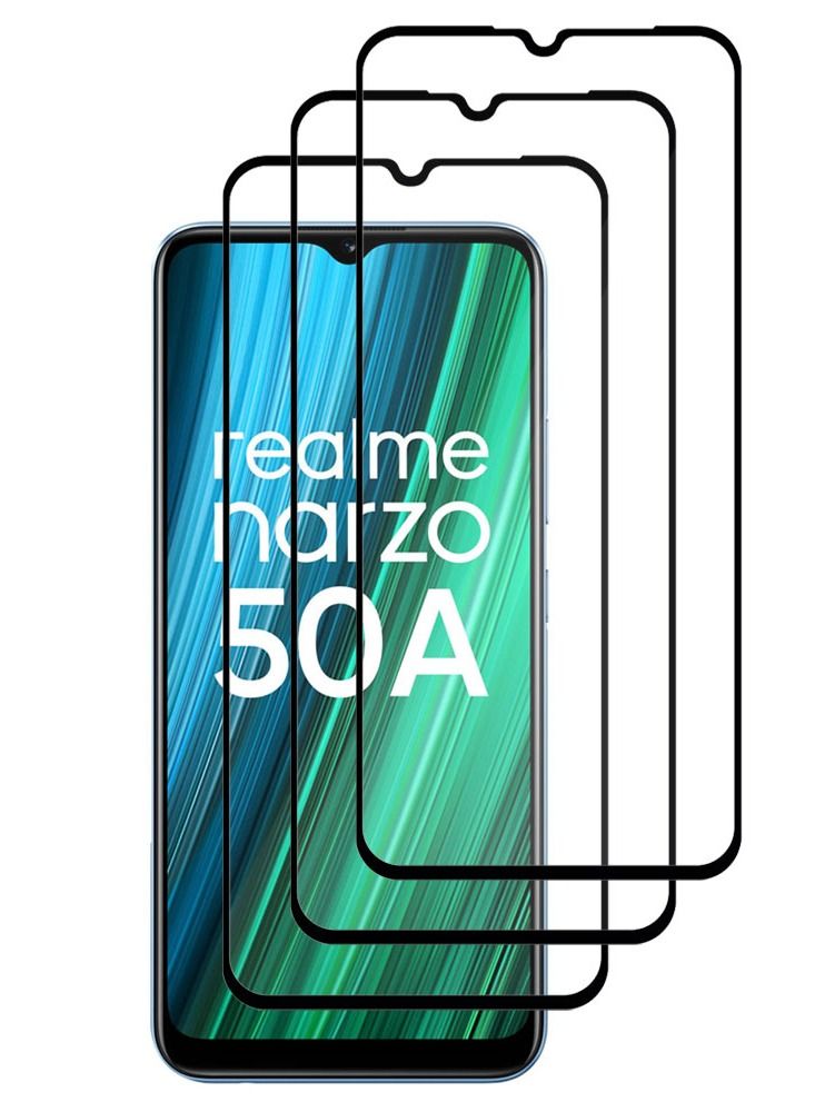 CATANES 3 Pack For Realme Narzo 50A Screen Protector Tempered Glass Full Glue Back - Image 2