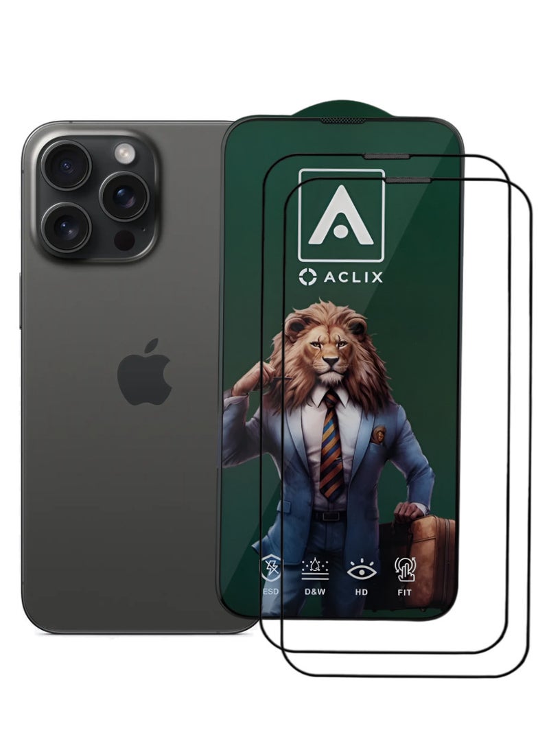 ACLIX 2 Pieces Antistatic ESD Dustproof Premium Quality High Definition Tempered Glass Screen Protector Designed For  iPhone 15 Pro Max - Image 1
