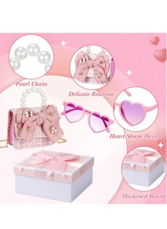 Excefore Purse for Little Girls Mini Toddler Crossbody Handbags with Pearl Bow Sunglasses Box Set for Kids Gift  - Image 3