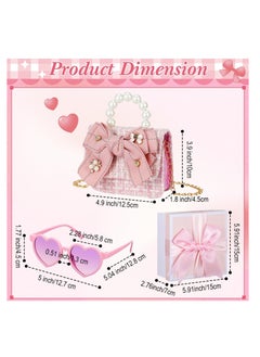 Excefore Purse for Little Girls Mini Toddler Crossbody Handbags with Pearl Bow Sunglasses Box Set for Kids Gift  - Image 2