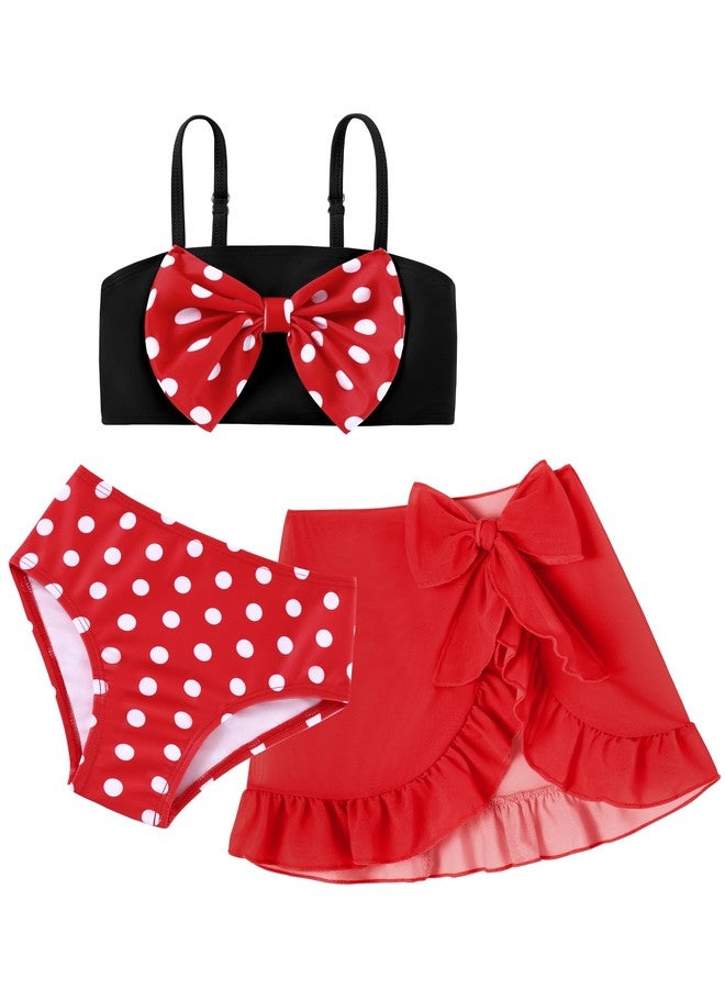 Ghteas 18-24 Month Swimsuit Girl 18 Month Bathing Suit Girls Two Piece Bow Red and Black Swimwear with Cover Up Summer Beach Outfit 2t Swimsuit Girl - Image 1