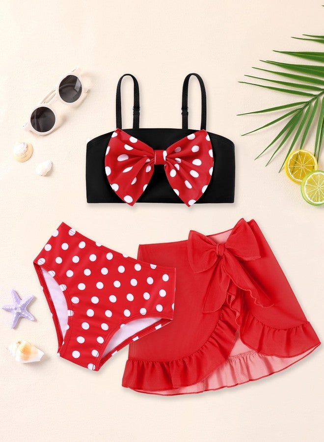 Ghteas 18-24 Month Swimsuit Girl 18 Month Bathing Suit Girls Two Piece Bow Red and Black Swimwear with Cover Up Summer Beach Outfit 2t Swimsuit Girl - Image 2
