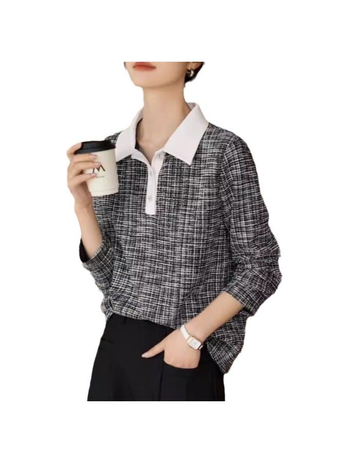 Preppy Style Polo Collar Shirt Autumn New French Color Block Casual College Youthful Slimming Top - Image 5