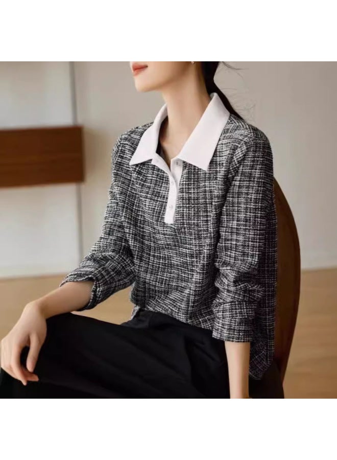 Preppy Style Polo Collar Shirt Autumn New French Color Block Casual College Youthful Slimming Top - Image 2