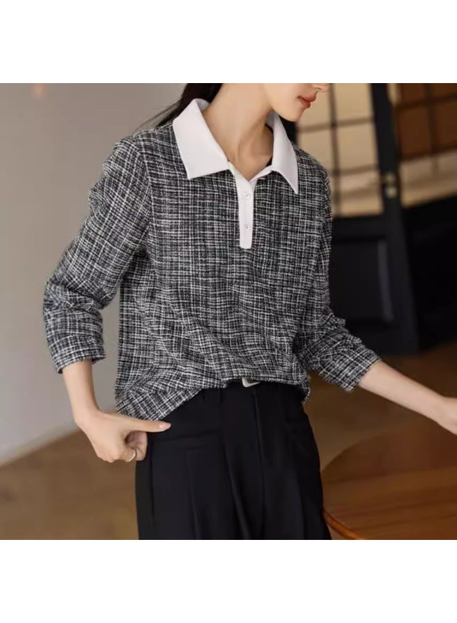 Preppy Style Polo Collar Shirt Autumn New French Color Block Casual College Youthful Slimming Top - Image 4