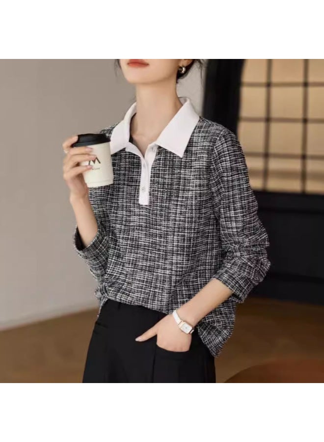 Preppy Style Polo Collar Shirt Autumn New French Color Block Casual College Youthful Slimming Top - Image 1