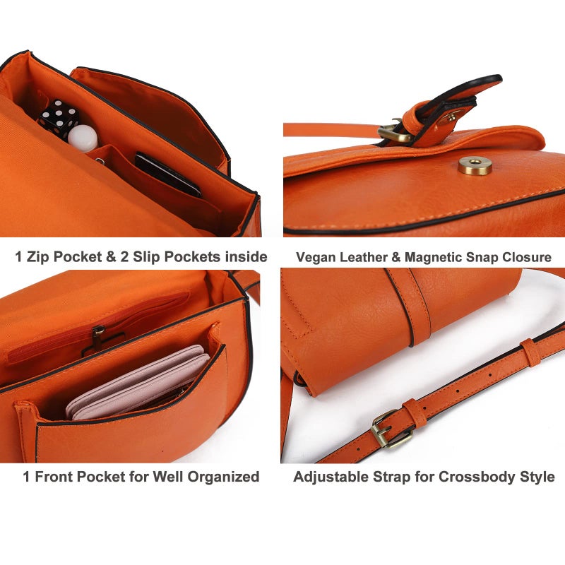 AFKOMST Crossbody Bags for Women,Small Saddle Purse and Boho Cross Body Handbags,Vegan Leather, Orange - Image 4