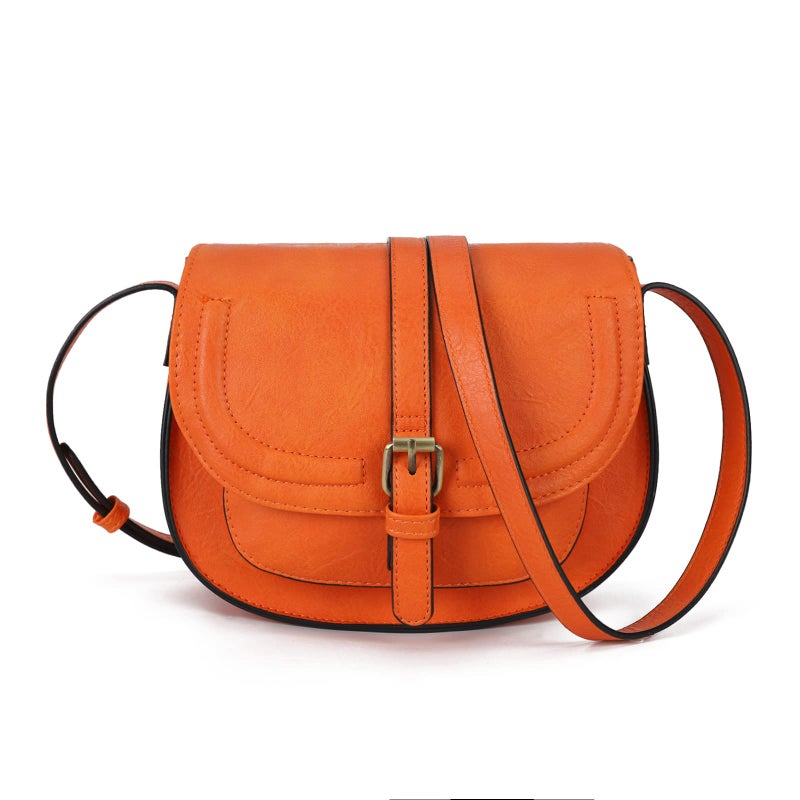 AFKOMST Crossbody Bags for Women,Small Saddle Purse and Boho Cross Body Handbags,Vegan Leather, Orange - Image 1
