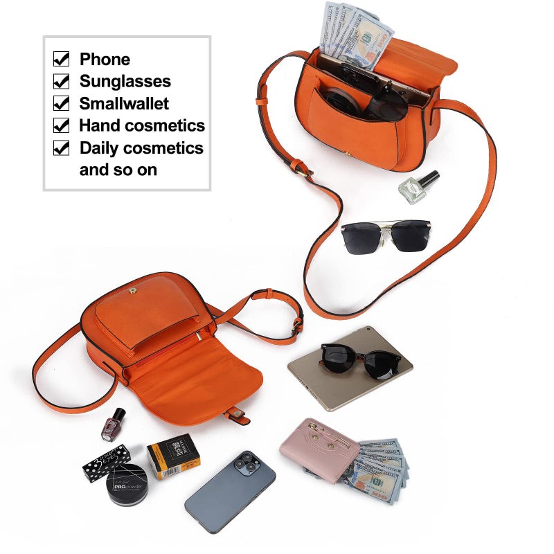 AFKOMST Crossbody Bags for Women,Small Saddle Purse and Boho Cross Body Handbags,Vegan Leather, Orange - Image 5