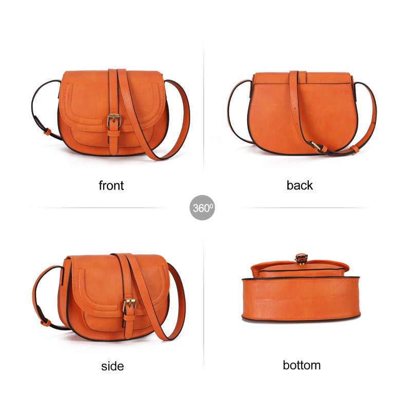 AFKOMST Crossbody Bags for Women,Small Saddle Purse and Boho Cross Body Handbags,Vegan Leather, Orange - Image 3