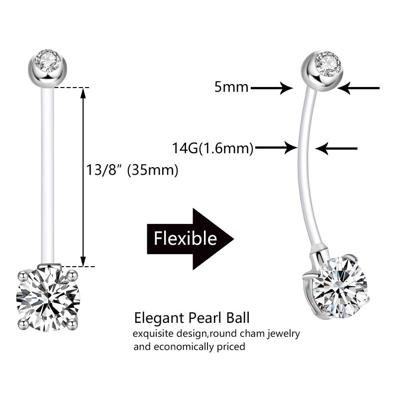 ONESING 3 Pcs 14G Pregnancy Belly Button Rings Flexible Maternity Belly Button Rings Plastic Long Pregnancy Belly Rings 38mm Cute CZ Jewelry Hypoallergenic Sport - Image 2