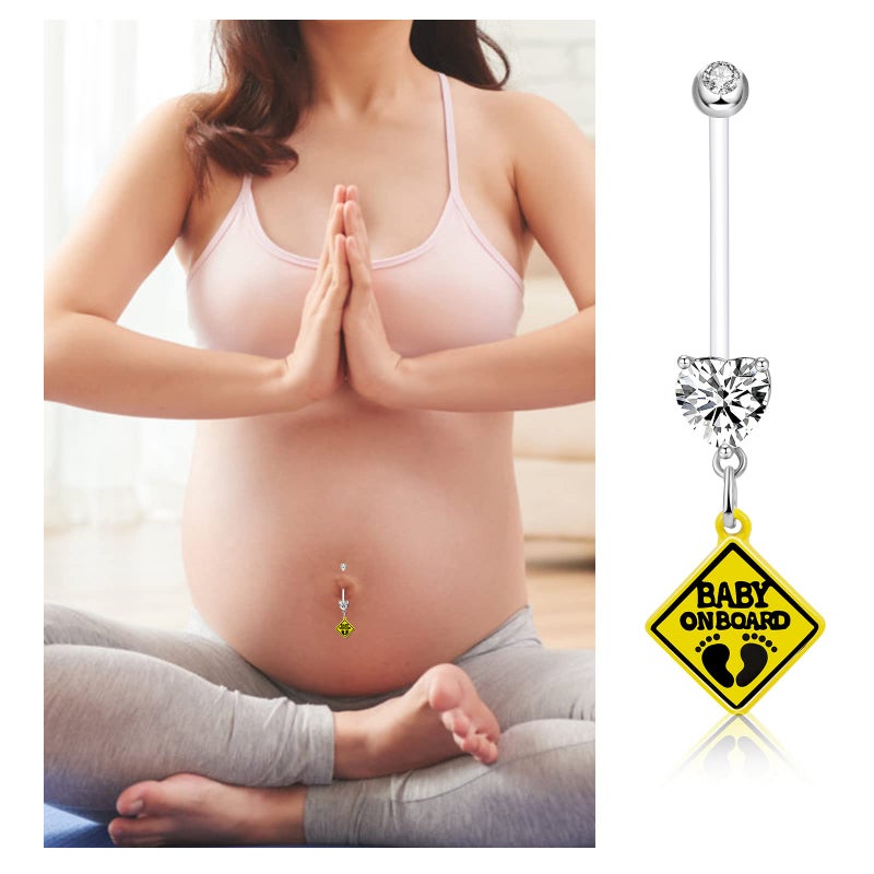 ONESING 3 Pcs 14G Pregnancy Belly Button Rings Flexible Maternity Belly Button Rings Plastic Long Pregnancy Belly Rings 38mm Cute CZ Jewelry Hypoallergenic Sport - Image 5