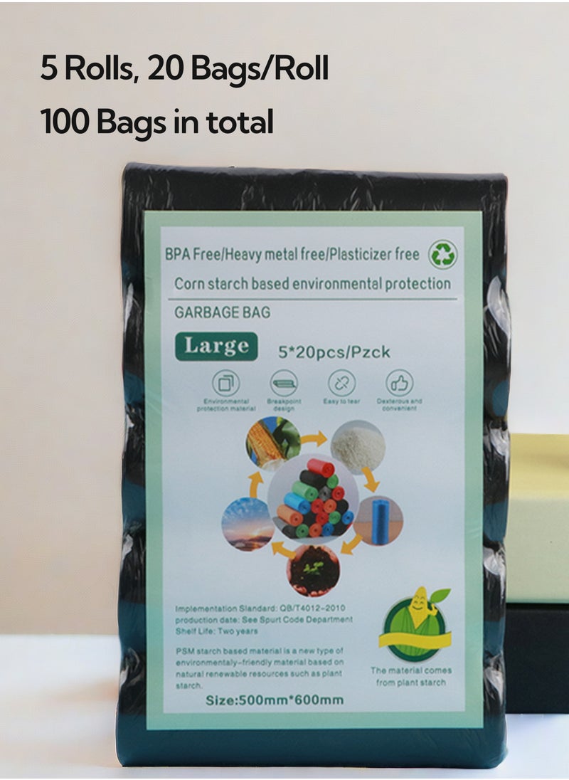 ShineShe Garbage Bags Biodegradable Compact Roll Black 50x60cm (20pc x 5Rolls) 100 bags  - Image 1