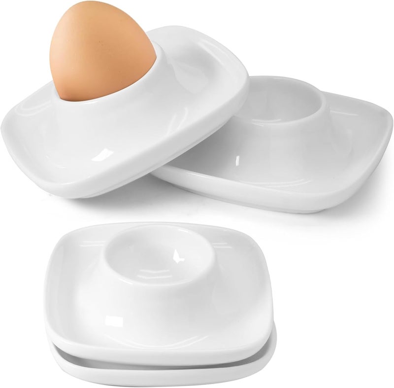 vibedor 4 PCS Ceramic Egg Cups, White Hard Boiled Egg Holders for Restaurant, Kitchen and Parties for Breakfast, Serving and Meal（Square） - Image 1