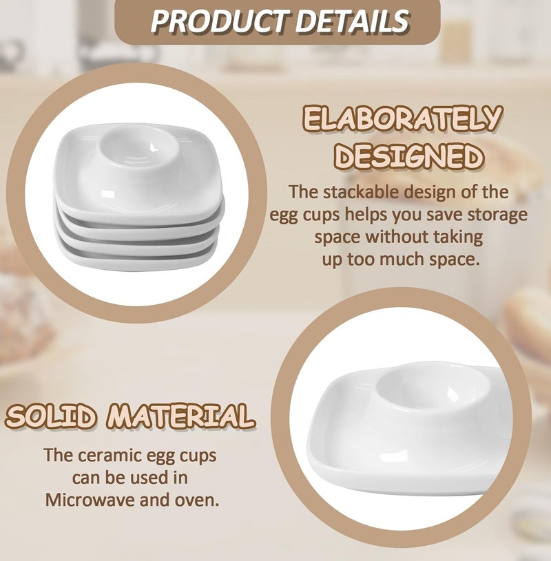vibedor 4 PCS Ceramic Egg Cups, White Hard Boiled Egg Holders for Restaurant, Kitchen and Parties for Breakfast, Serving and Meal（Square） - Image 5