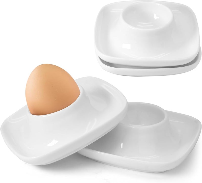 vibedor 4 PCS Ceramic Egg Cups, White Hard Boiled Egg Holders for Restaurant, Kitchen and Parties for Breakfast, Serving and Meal（Square） - Image 2