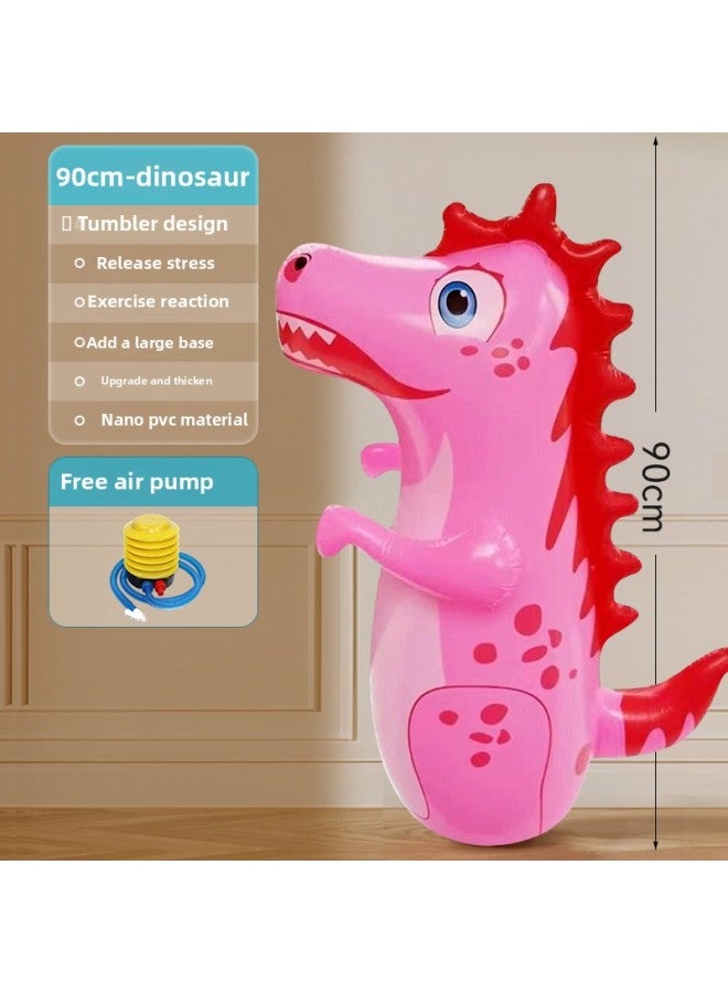 Sandbag Tumbler Decompression Sandbag Adult Home Boxing Training Equipment Kidsren's Fitness Inflatable Boxing Column Cool-Color:Pink Dinosaur [upgraded Nano Material] Comes With Air Pump + Repair Patch  - Image 1