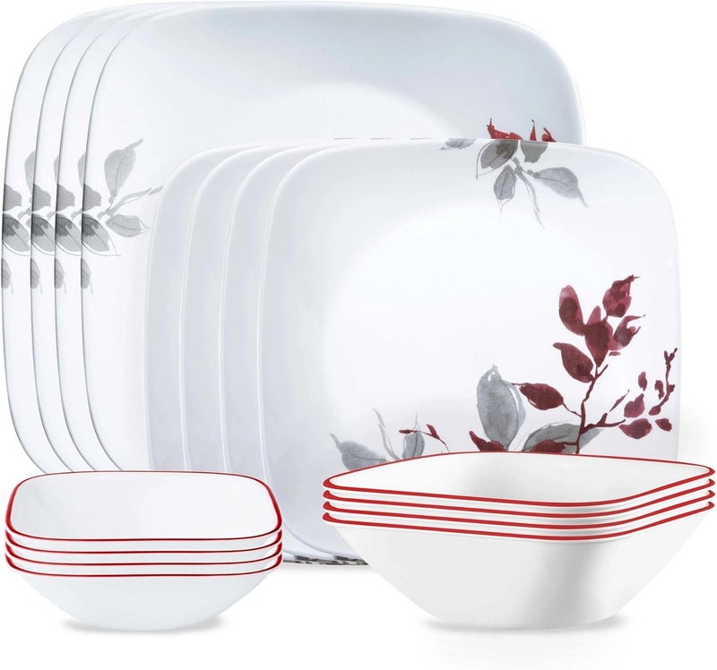 Corelle Kyoto Leaves 16pc Dinner Set Chip & Break Resistant - Image 1