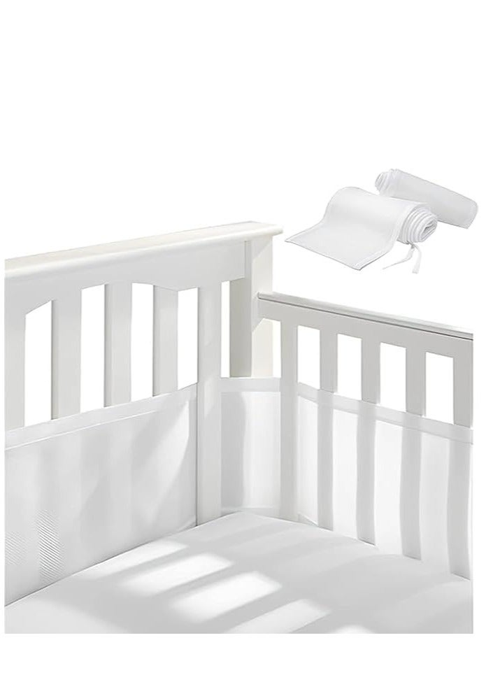 DUNISO 2 Pieces of Baby anti collision bed fence, male and female adjustable mesh material, suitable for bedrooms, soft, breathable, anti collision (1.5 meters+3.2 meters) * 27cm (white) - Image 1