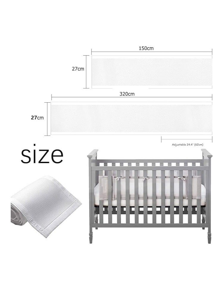 DUNISO 2 Pieces of Baby anti collision bed fence, male and female adjustable mesh material, suitable for bedrooms, soft, breathable, anti collision (1.5 meters+3.2 meters) * 27cm (white) - Image 2