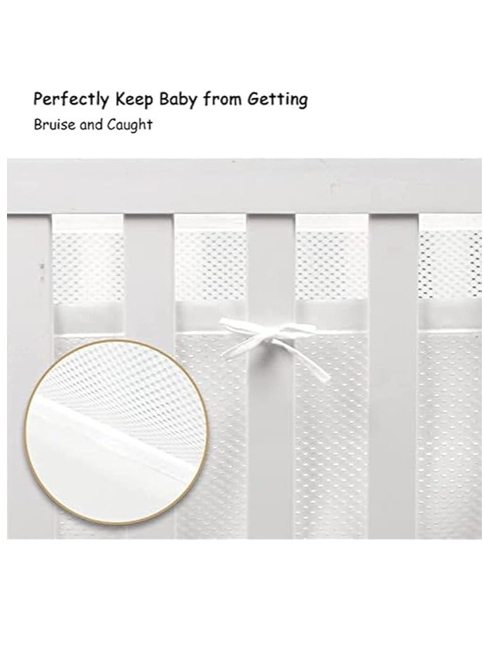 DUNISO 2 Pieces of Baby anti collision bed fence, male and female adjustable mesh material, suitable for bedrooms, soft, breathable, anti collision (1.5 meters+3.2 meters) * 27cm (white) - Image 3