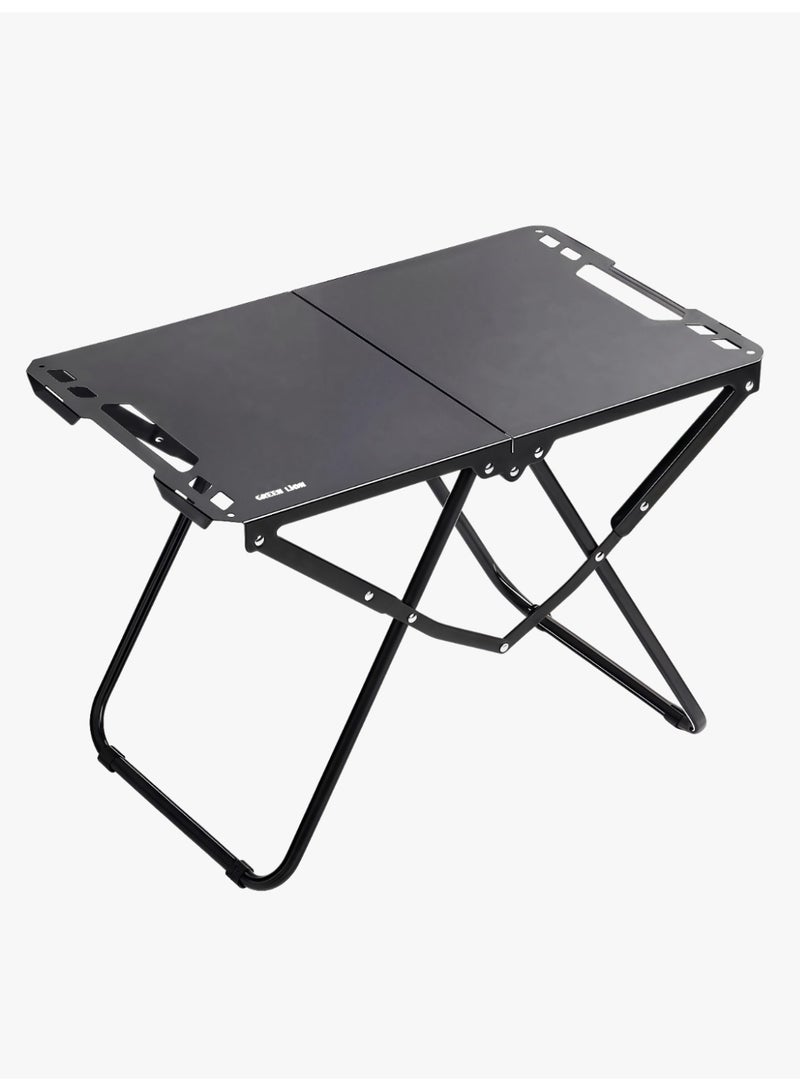 جرين ليون طاولة تخييم دنفر المحمولة، طاولة تخييم محمولة قابلة للطي، مصنوعة من الفولاذ الكربوني المطلي، خفيفة الوزن، تتحمل حتى 30 كجم، إطار ثابت على شكل حرف X، مقاومة للماء والحرارة، مضادة للتآكل، سهلة وسريعة التركيب، قاعدة غير قابلة للانزلاق - لون أسود - Image 1