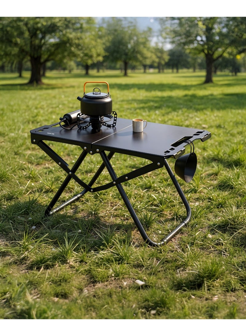 جرين ليون طاولة تخييم دنفر المحمولة، طاولة تخييم محمولة قابلة للطي، مصنوعة من الفولاذ الكربوني المطلي، خفيفة الوزن، تتحمل حتى 30 كجم، إطار ثابت على شكل حرف X، مقاومة للماء والحرارة، مضادة للتآكل، سهلة وسريعة التركيب، قاعدة غير قابلة للانزلاق - لون أسود - Image 3