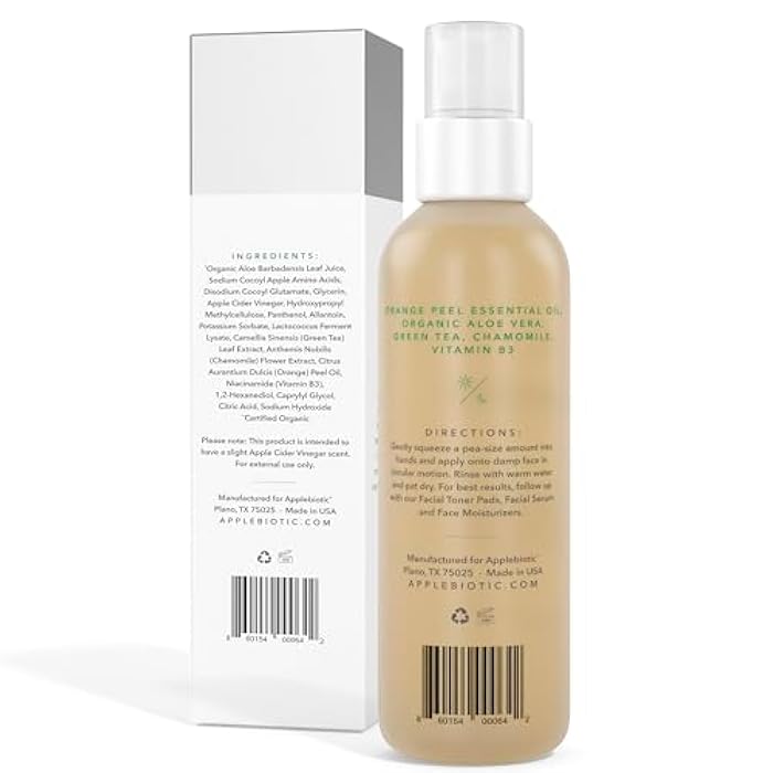 AppleBiotic Apple Cider Vinegar Face Wash - Exfoliating Face Wash, Hydrating Gel Foaming Facial Cleanser, Fragrance Free, 6oz - Image 2