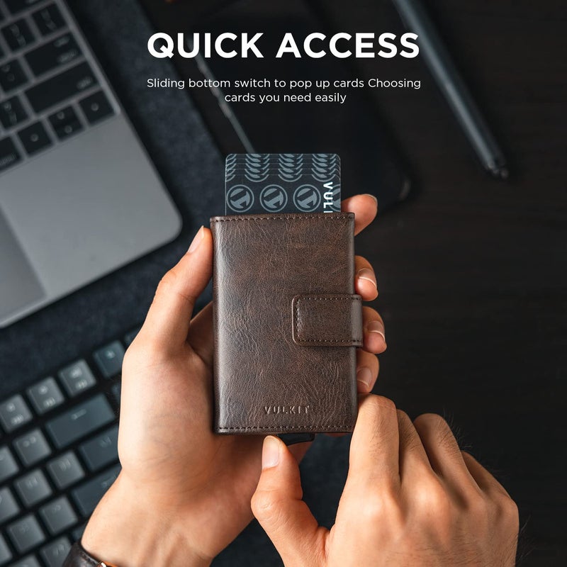 VULKIT محفظة فالكيت القابلة للطي، حامل بطاقات ائتمان جلدية أوتوماتيكية، محفظة جيب مزدوجة مع خاصية حجب RFID وفتحة للنقود للنساء والرجال - Image 2