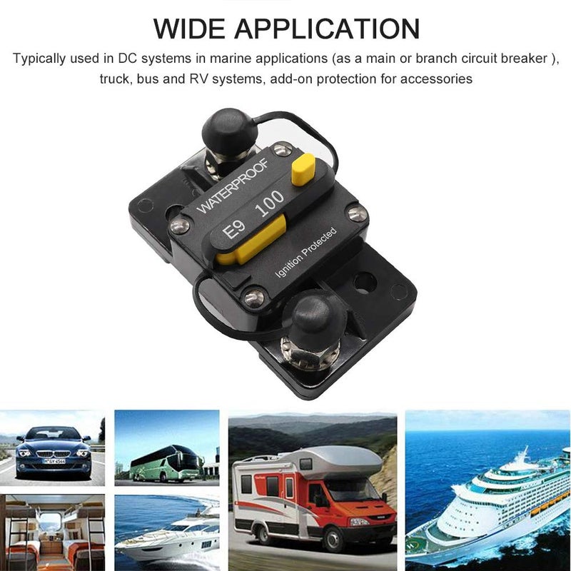 ANJOSHI 100Amp Circuit Breaker 30-300A with Manual Reset Trolling Motor Auto Car Marine Bike Stereo Audio Terminal Fuse Inverter for System Current Overload Protection 12V-48V DC Waterproof - Image 5