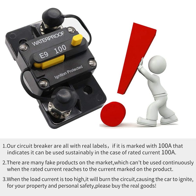 ANJOSHI 100Amp Circuit Breaker 30-300A with Manual Reset Trolling Motor Auto Car Marine Bike Stereo Audio Terminal Fuse Inverter for System Current Overload Protection 12V-48V DC Waterproof - Image 4