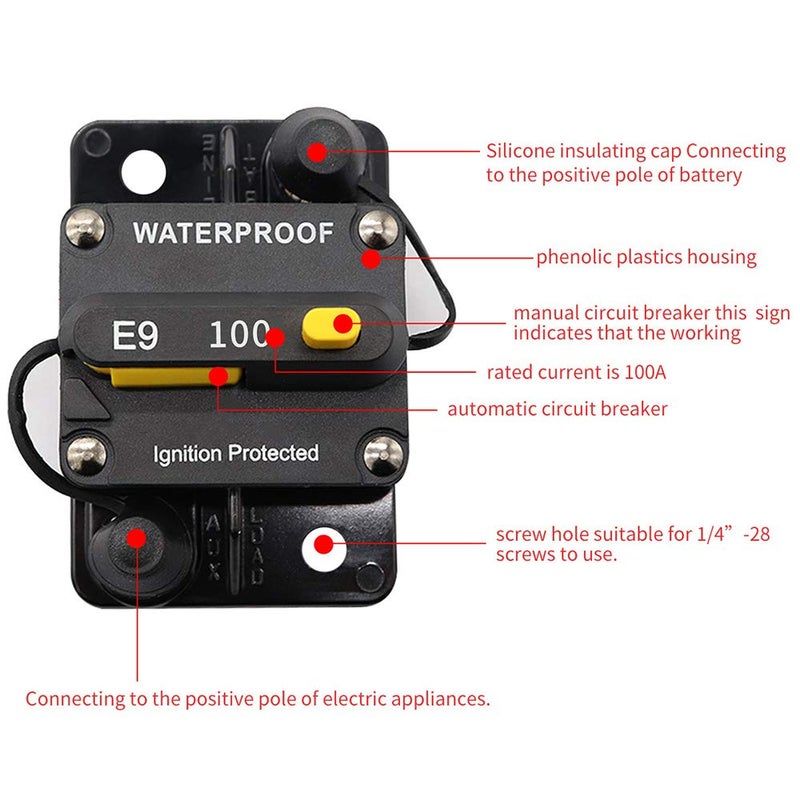 ANJOSHI 100Amp Circuit Breaker 30-300A with Manual Reset Trolling Motor Auto Car Marine Bike Stereo Audio Terminal Fuse Inverter for System Current Overload Protection 12V-48V DC Waterproof - Image 3
