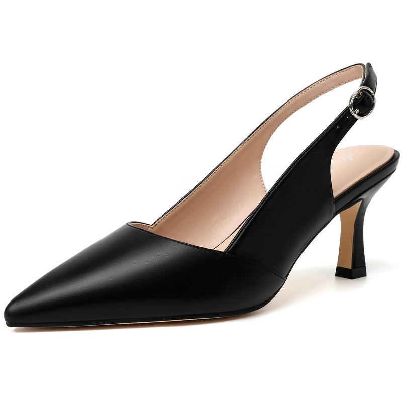 Mostrin Black Kitten Slingback Heels for Women Pointed Closed Toe Heels Womens Pumps Wedding Party Dress Pumps Shoes Size 6