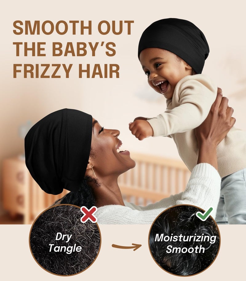 Fittia Baby Bonnet for 0-6 Months, Silky Satin Bonnet for Sleeping, Smooth for No Frizzy Hair, Adjustable for Non-Slip Black - Image 2