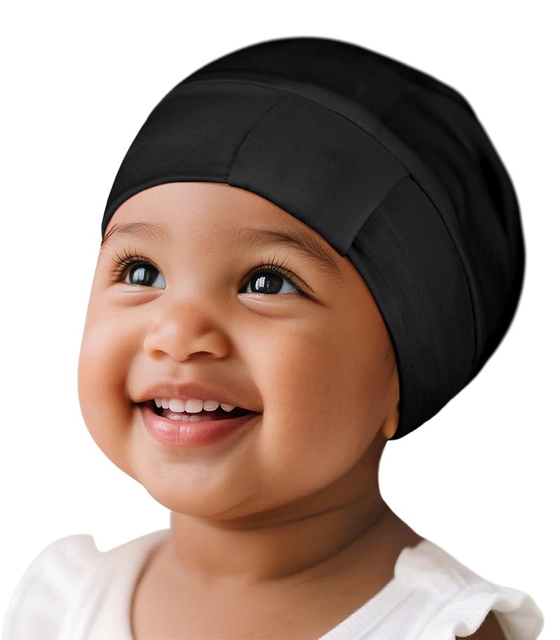 Fittia Baby Bonnet for 0-6 Months, Silky Satin Bonnet for Sleeping, Smooth for No Frizzy Hair, Adjustable for Non-Slip Black - Image 1